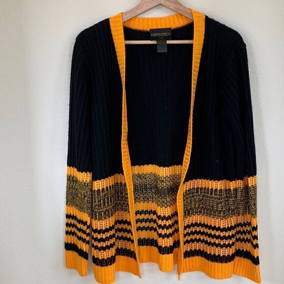 Vintage Varsity Black & Gold Sweater Cardigan‎ Iowa Hawkeyes Chunky Made USA - Picture 1 of 8